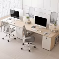 Modern Light Wood Office Desk With Dual Monitors Ergonomic Chairs And Green Plants