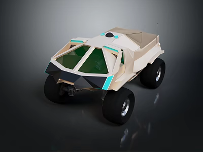 Modern Military Vehicle With Geometric Exterior Green Windshield And Off Road Tires 3d model