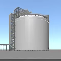 Large White Cylindrical Storage Tank With Metal Structure Platforms Blue Sky Background 3d model