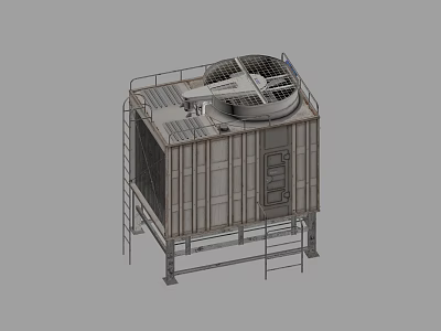 Industrial Cooling Tower Equipment With Metal Frame Ladder And Fan Unit 3d model