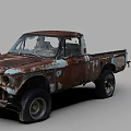 Rusty Vintage Pickup Truck With Worn Body And Large Off Road Tires