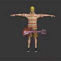 Game Movie Character With Blonde Hair Striped Shirt Brown Shorts Blue Shoes And Red Guitar