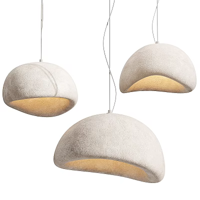 Three Dome Shaped Beige Fabric Pendant Lights With Warm Glow Modern Design 3d model