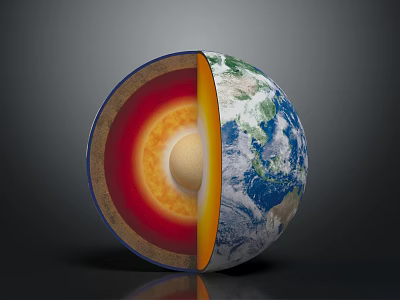 Earth Cross Section Showing Interior Layers Crust Mantle Core and Surface Oceans Continents 3d model