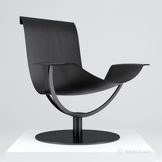 Modern Black Leisure Chair With Curved Metal Frame And Comfortable Upholstered Seat 3d model 