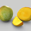 Whole Fresh Ripe Mango With Red Green Skin And Sliced Yellow Juicy Flesh