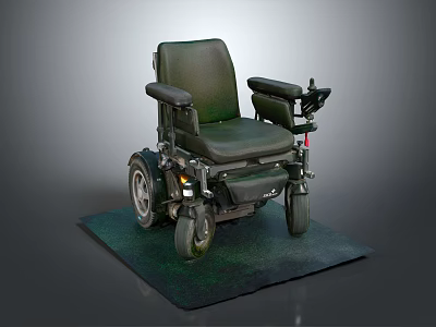 Modern Electric Wheelchair With Black Seat Armrests Control Panel And Green Mat Base 3d model