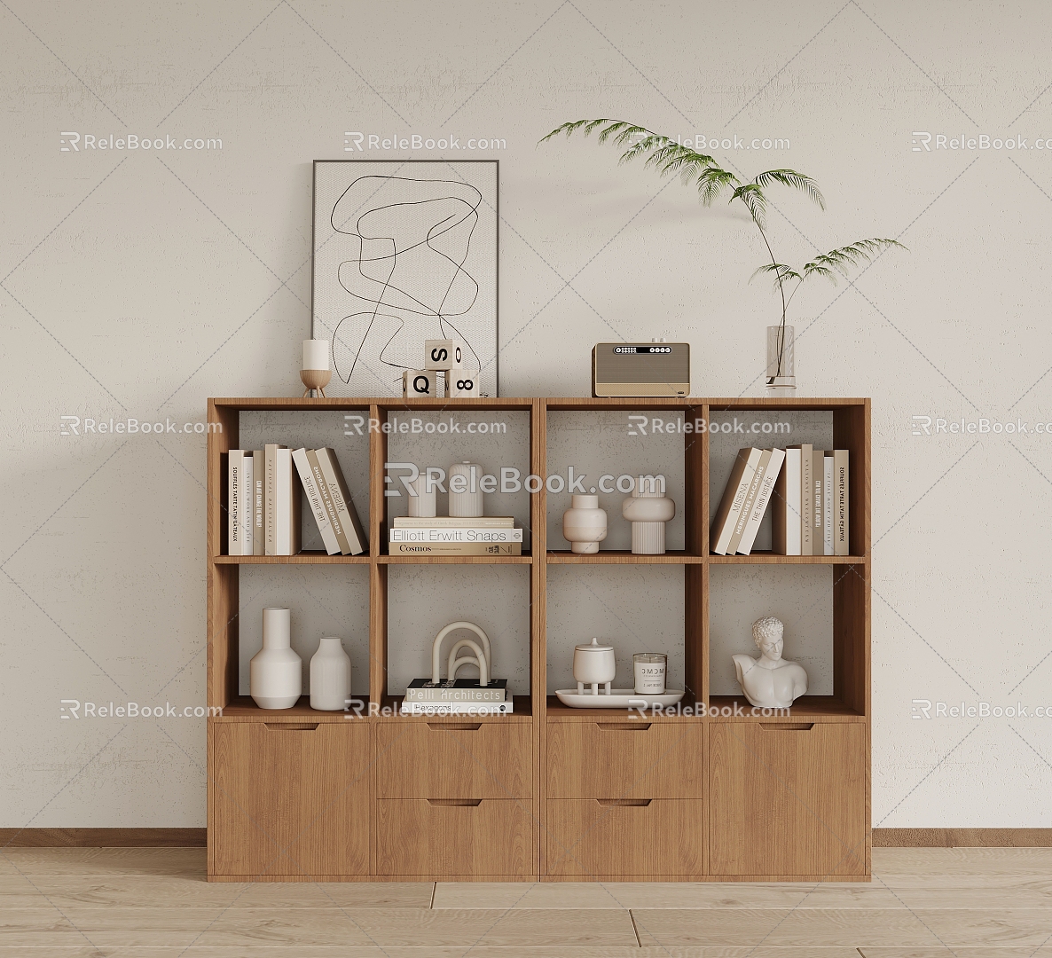 Nordic Style Bookcase Low Cabinet 3d model