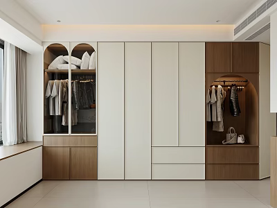 Elegant Modern Wardrobe Interior With Open Design White Wooden Drawers And Hanging Storage 3d model