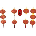 Multiple Traditional Chinese Red Lanterns With Fu Character For Festive Decorations