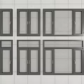 Multiple Casement Windows With Dark Frames Glass Screen Design Handles On Gray Tiled Wall 3d model
