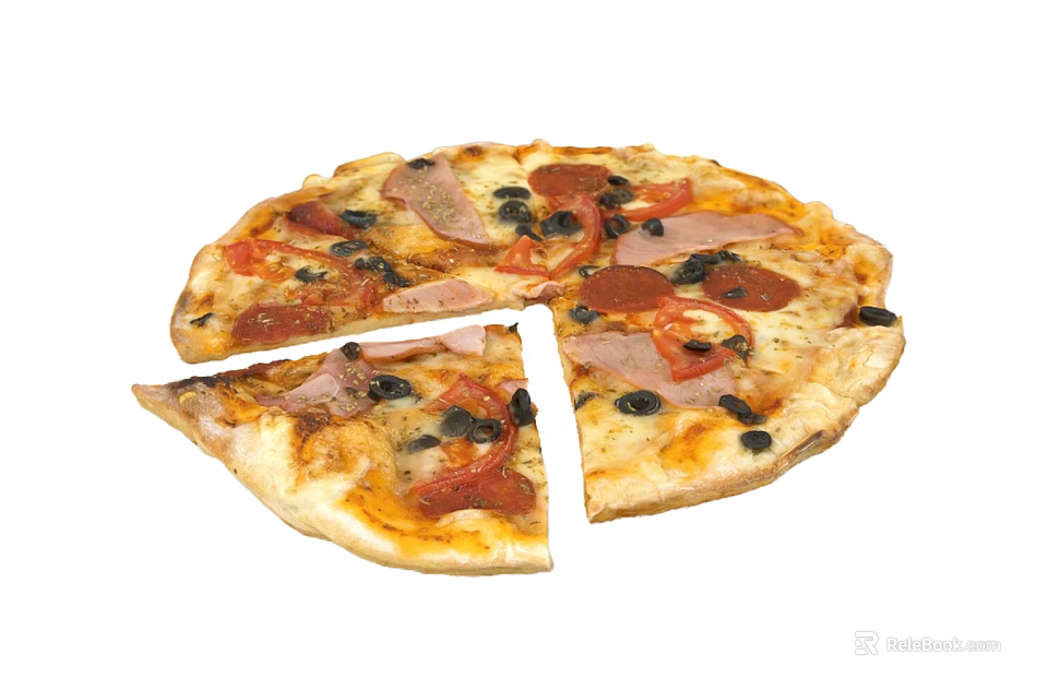 Delicious Sliced Pizza With Ham Pepperoni Olives And Fresh Tomato Toppings 3d model 