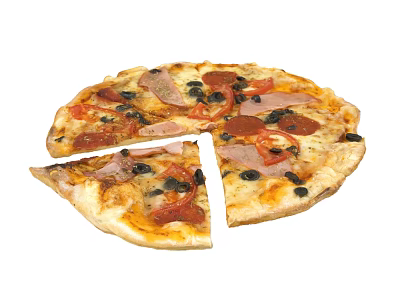 Delicious Sliced Pizza With Ham Pepperoni Olives And Fresh Tomato Toppings 3d model