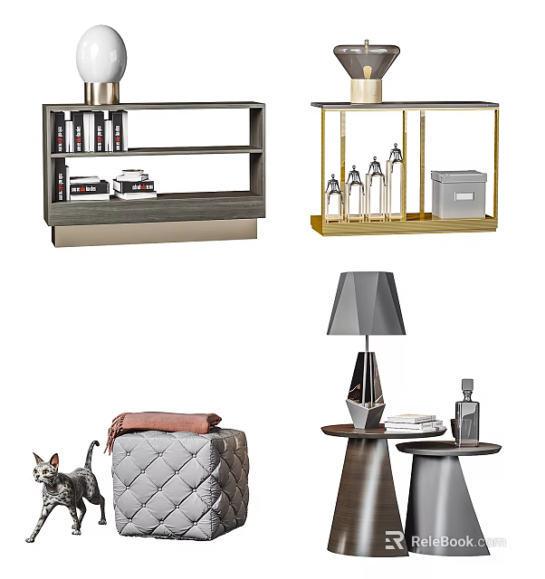 Modern Bedside Table With Lamp Decorative Items And Storage Design 3d model 