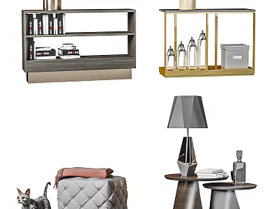 Modern Bedside Table With Lamp Decorative Items And Storage Design 3d model