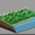 3D Topographic Landscape Model Showcasing Green Mountains Winding River And Layered Strata