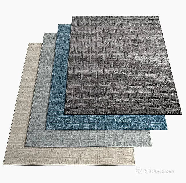 Modern Square Rugs For Home Interior With Geometric Patterns And Multiple Colors 3d model