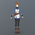Animated Woman Character With Brown Hair Blue White Top Brown Belt And Brown Boots Standing