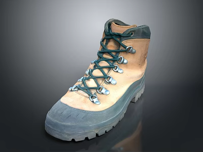 Beige Hiking Boots With Green Laces And Thick Durable Sole For Outdoor Activities 3d model