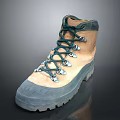 Beige Hiking Boots With Green Laces And Thick Durable Sole For Outdoor Activities
