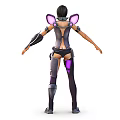 Futuristic Female Sci-Fi Character With Pink Wings Purple Black Mechanical Armor Combat Outfit