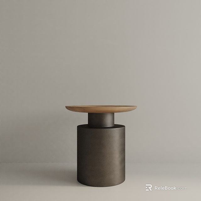 Modern Minimalist Side Table With Round Wooden Top And Cylindrical Black Base 3d model 