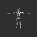 Woman In Futuristic Mechanical Suit With Arms Outstretched On Black Background