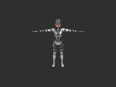 Woman In Futuristic Mechanical Suit With Arms Outstretched On Black Background 3d model