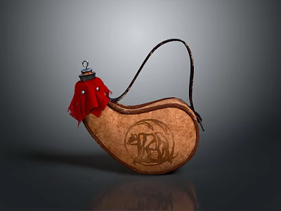 Leather Flask With Red Cover And Engraved Patterns For Daily Use 3d model