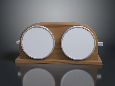 Wooden Base Decorative Item With Two Circular White Panels And Silver Edges 3d model