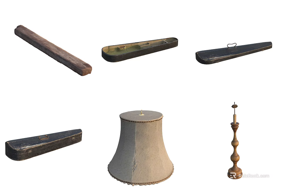 Vintage Decorative Items Collection Including Wooden Pieces Lamp Shade And Candle Holder 3d model 