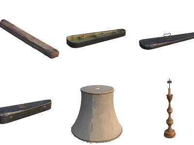 Vintage Decorative Items Collection Including Wooden Pieces Lamp Shade And Candle Holder 3d model