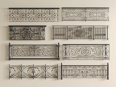 Various Decorative Iron Railings Featuring Ornate Scroll And Floral Patterns 3d model
