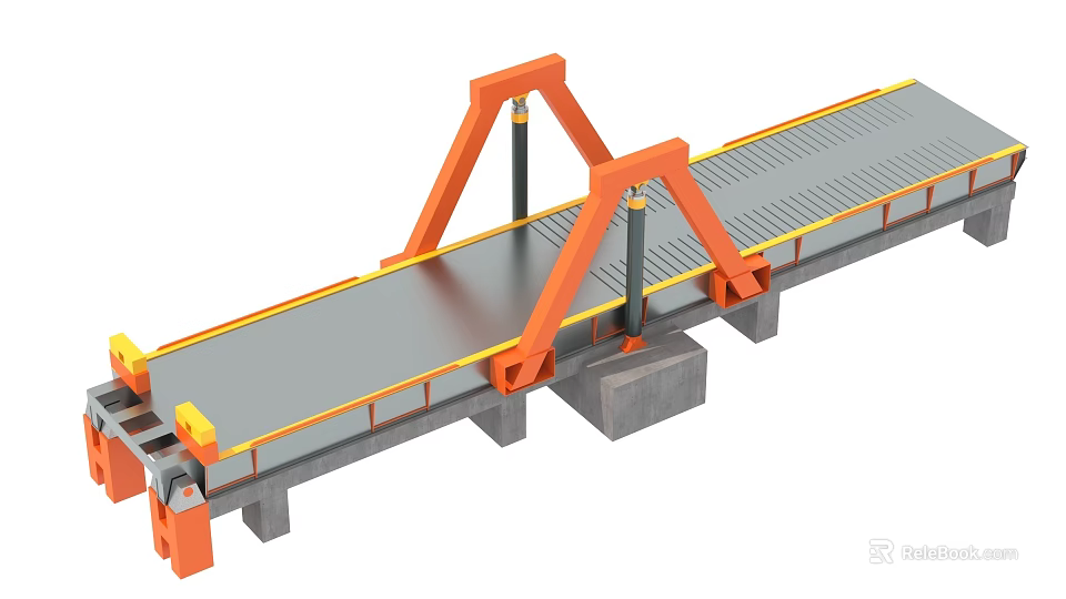 Industrial Gantry Structure with Orange Supports and Gray Platform 3d model 