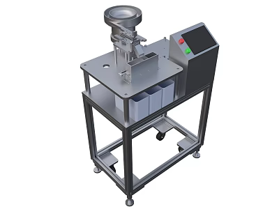 Industrial Equipment with Funnel Feeder Control Panel and Sorting Containers on Mobile Metal Frame 3d model