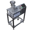 Industrial Equipment with Funnel Feeder Control Panel and Sorting Containers on Mobile Metal Frame