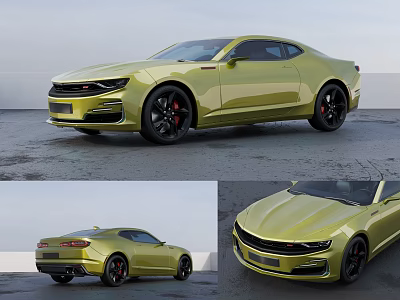 Yellow Modern Sports Coupe With Sleek Body And Black Alloy Wheels 3d model
