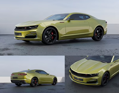 Yellow Modern Sports Coupe With Sleek Body And Black Alloy Wheels 3d model