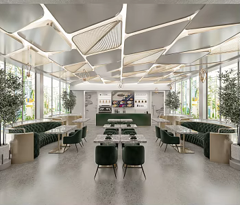 Light Luxury Dessert Shop Beverage Shop Fast Restaurant Bar Counter Cashier Console Casual Table and Chair Card Seat Area 3d model