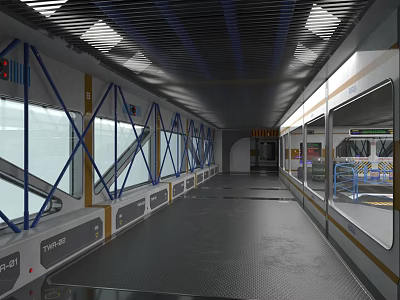 Industrial Factory Interior With Long Corridors Metal Frames Glass Windows And Metal Flooring 3d model