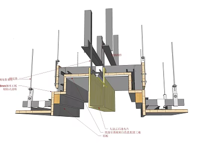Detailed Suspended Ceiling Installation Structure With Keel And Hanger Rod Design 3d model
