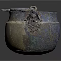 Vintage Bronze Daily Life Container With Double Ring Handles Blue Interior And Patina Texture