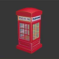 Classic Red Telephone Booth With Glass Windows And Telephone Signage