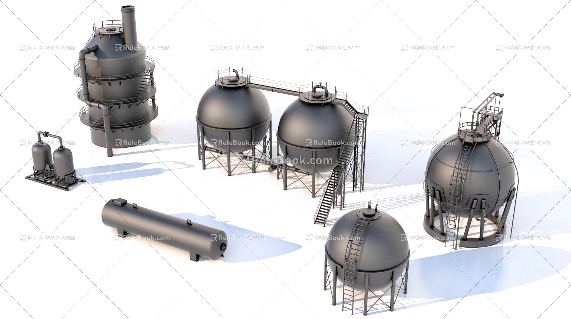 Spherical tank horizontal tank gas tank storage tank industrial equipment 3d model