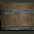 Rustic Round Wooden Barrel With Multiple Metal Hoops For Household Storage Use