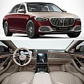 Mercedes-Maybach Luxury Sedan With Burgundy And Gold Exterior Front Grille Multi-Spoke Wheels Rear Emblem