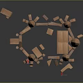 Wooden Castle Building Structure With Towers Walls And Red Flags