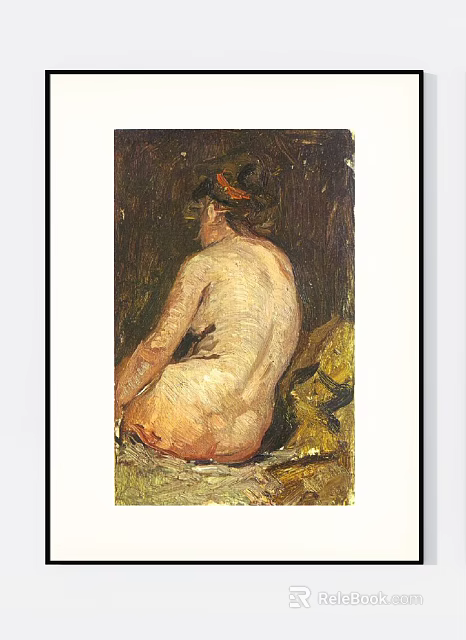 Figure Painting Of Nude Female Back Seated Pose With Oil Painting Texture Dark Background 3d model 