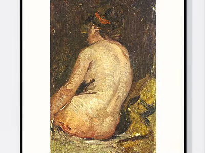 Figure Painting Of Nude Female Back Seated Pose With Oil Painting Texture Dark Background 3d model