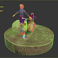 Red Haired Female Game Movie Character With Yellow Orange Scooter And Small Animal On Base